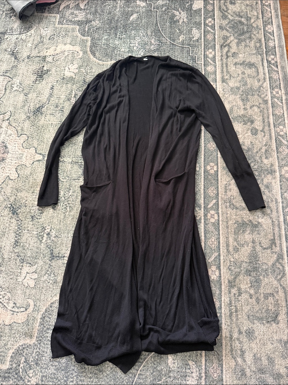 Long Black Open-Front Duster Cardigan